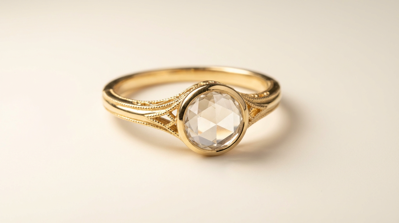Rose cut engagement ring with a soft, vintage-inspired diamond sparkle