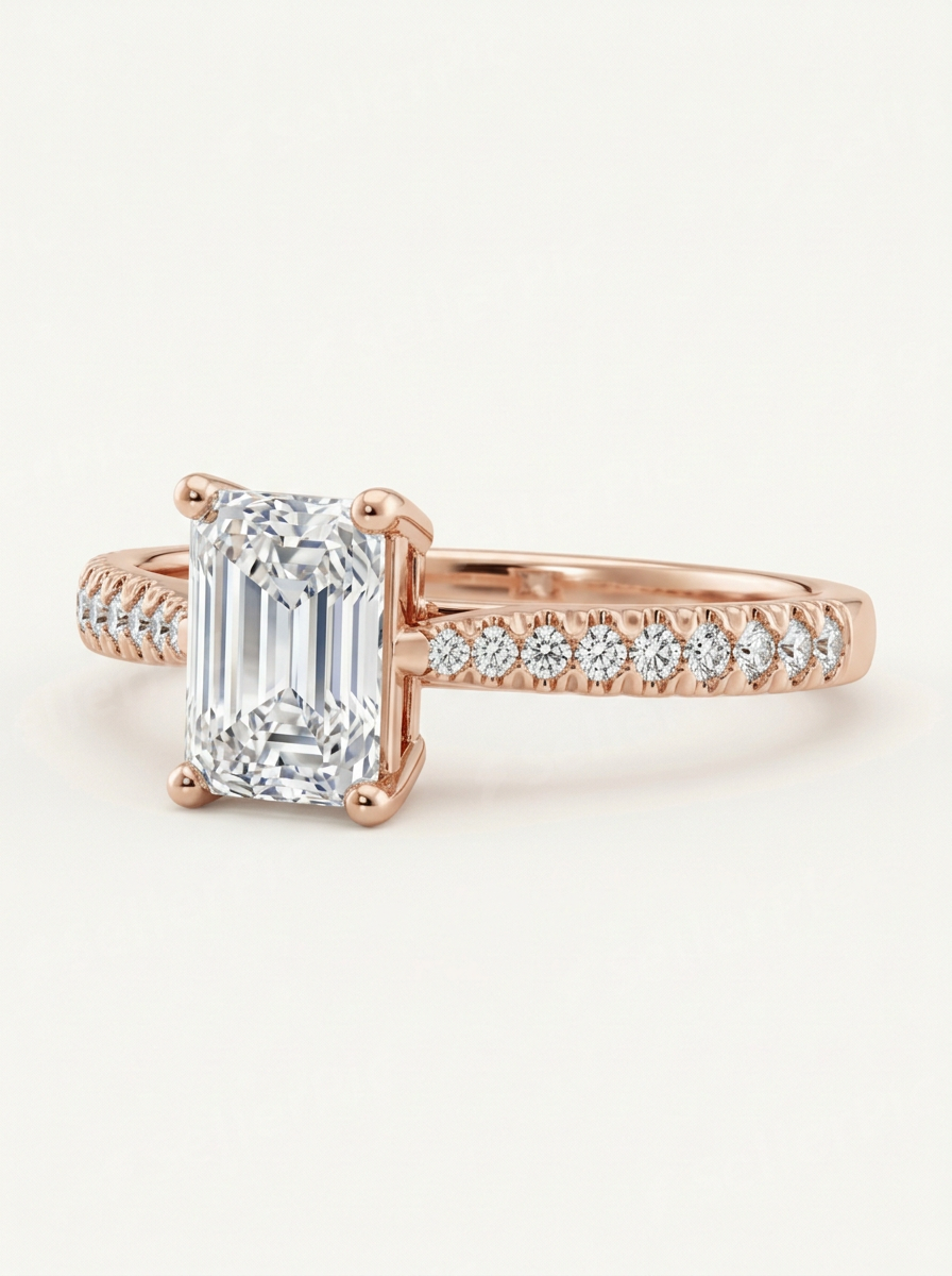 Emerald cut solitaire žiedas su laboratoriniu briliantu