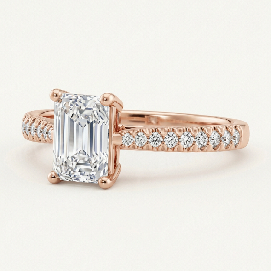 Emerald cut solitaire žiedas su laboratoriniu briliantu