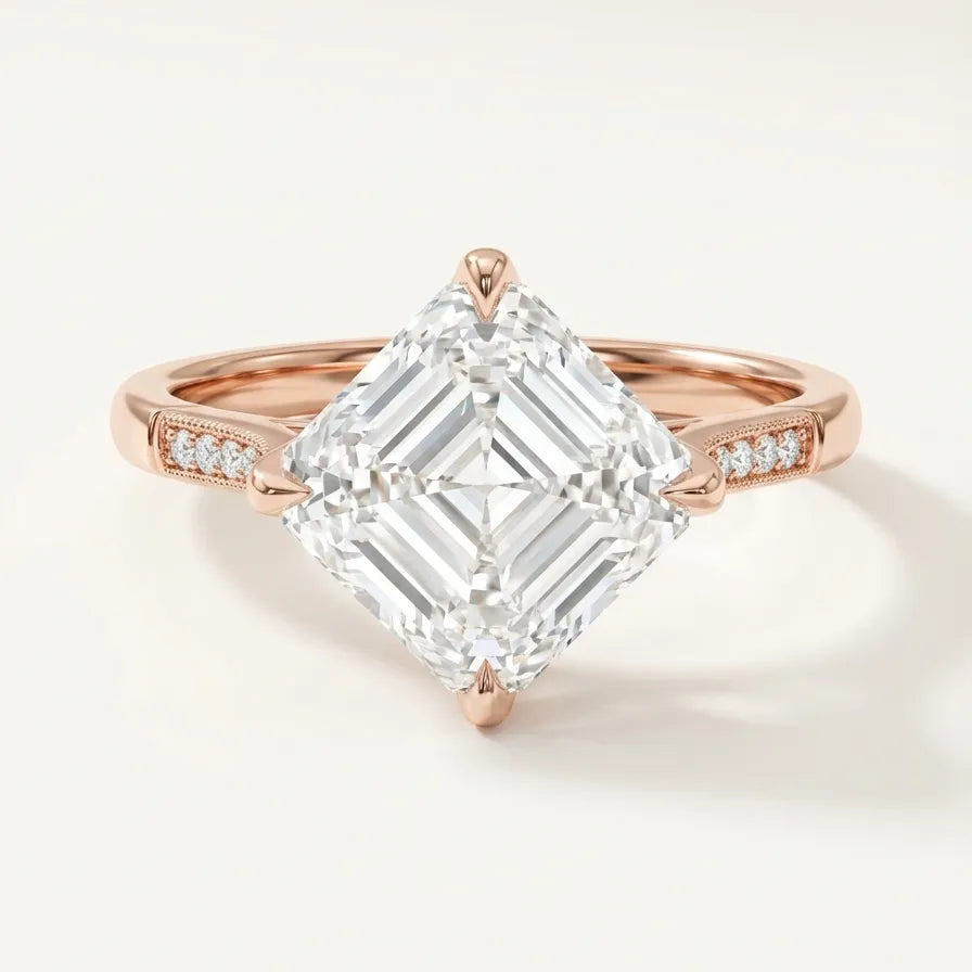 Asscher formos deimantinis žiedas su 14K geltonu auksu