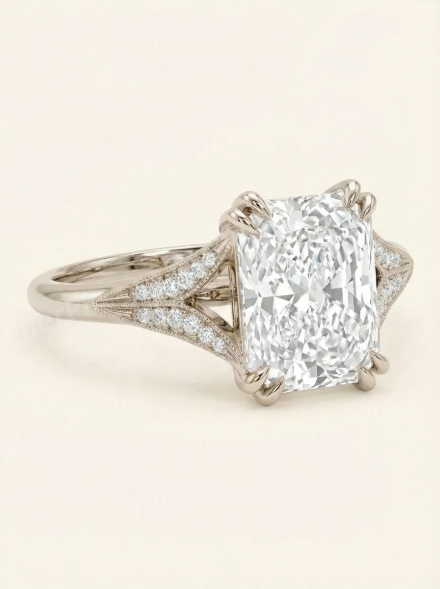 Rožinio aukso radiant cut žiedas su ornamentais