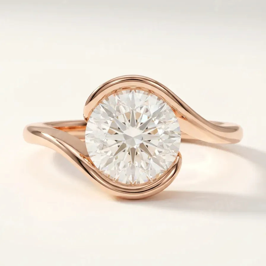 Modern swirl solitaire ring