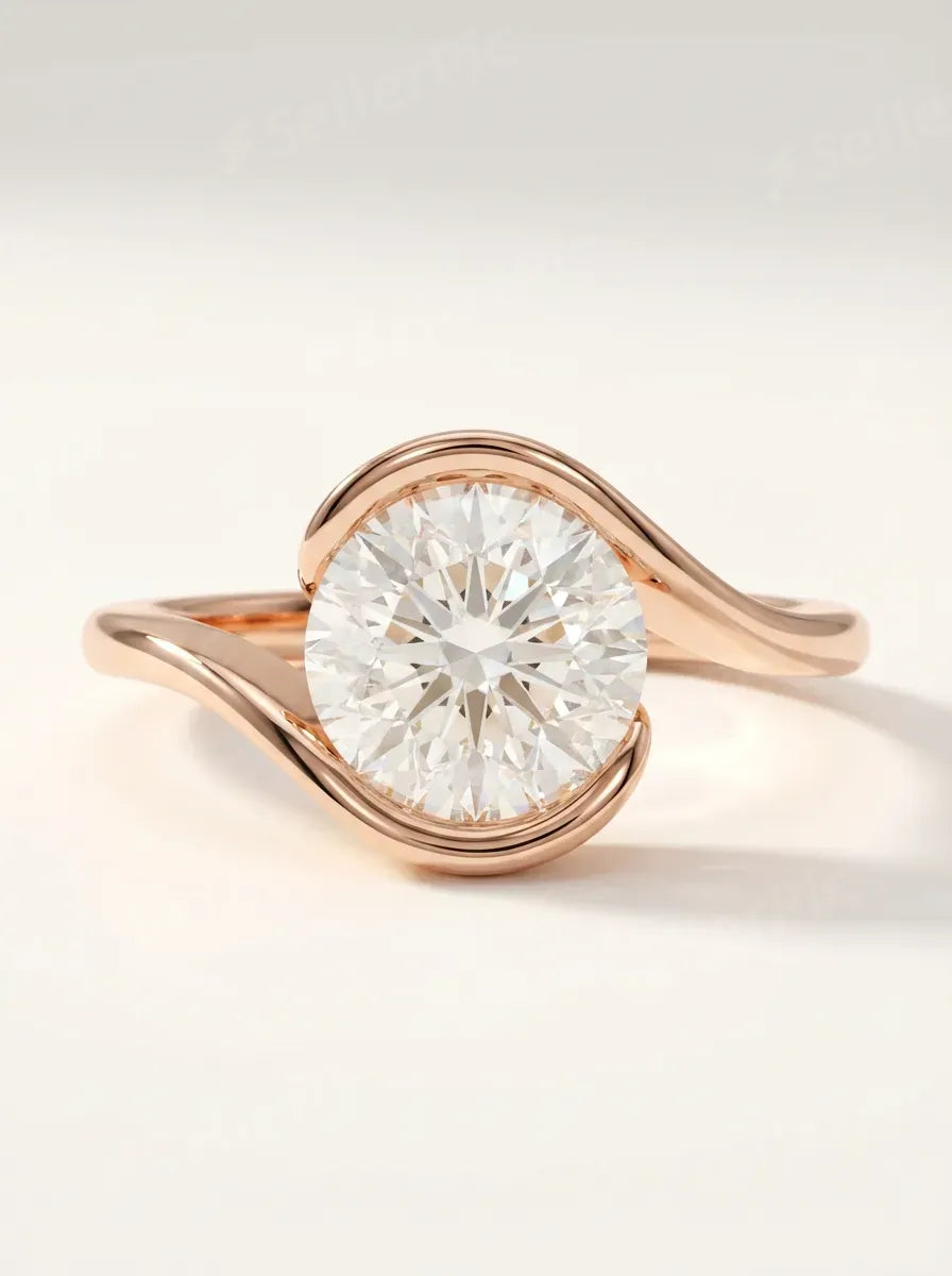Modern swirl solitaire ring