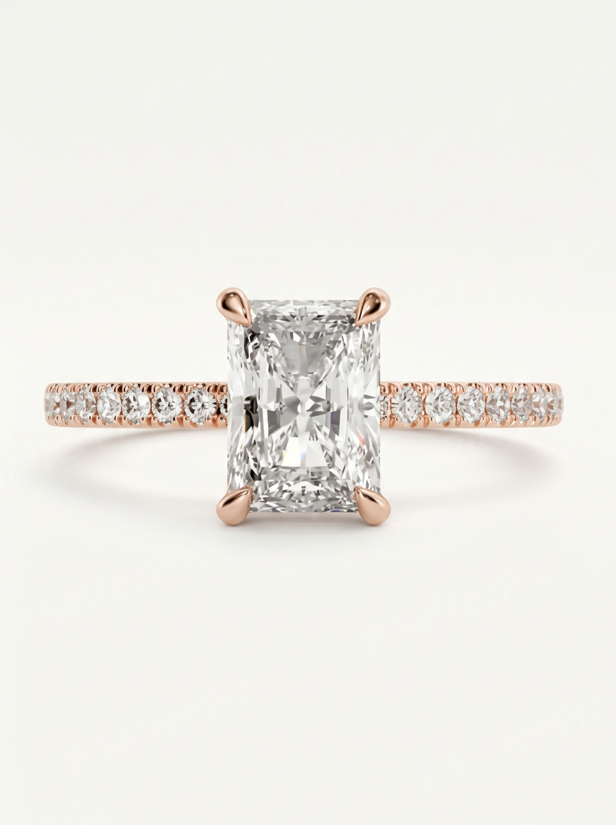 Rausvo aukso emerald cut solitaire žiedas su laboratoriniu deimantu