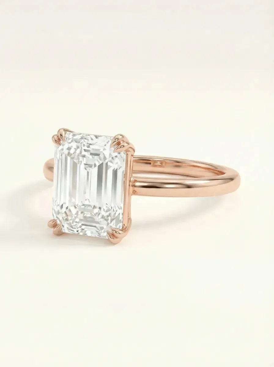Rausvo aukso minimalistinis emerald cut solitaire žiedas