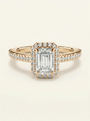 Laboratorinio deimanto halo žiedas su emerald cut akmeniu