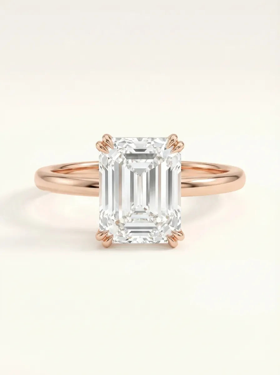 Geltono aukso emerald cut laboratorinio brilianto žiedas