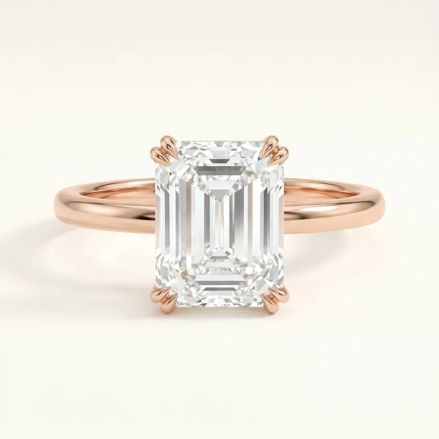 Žiedas su emerald formos deimantu ir 14K rožiniu auksu