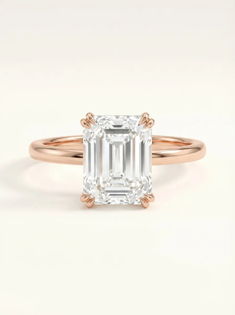 Žiedas su emerald formos deimantu ir 14K rožiniu auksu