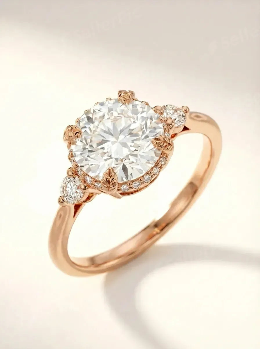 Vintage leaf engagement ring