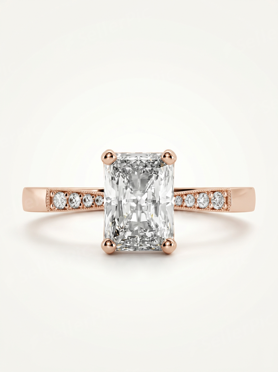 Elegantiškas radiant cut žiedas su milgrain detalėmis