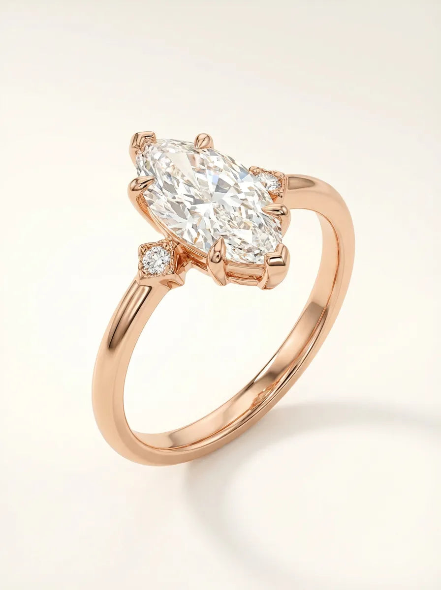 Marquise formos deimantinis žiedas Bianca su 1.5 ct deimantu iš rožinio aukso