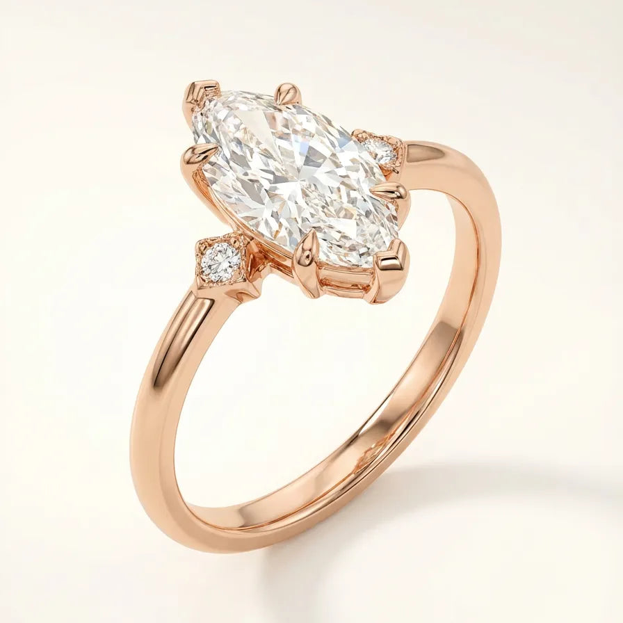 Marquise formos deimantinis žiedas Bianca su 1.5 ct deimantu iš rožinio aukso