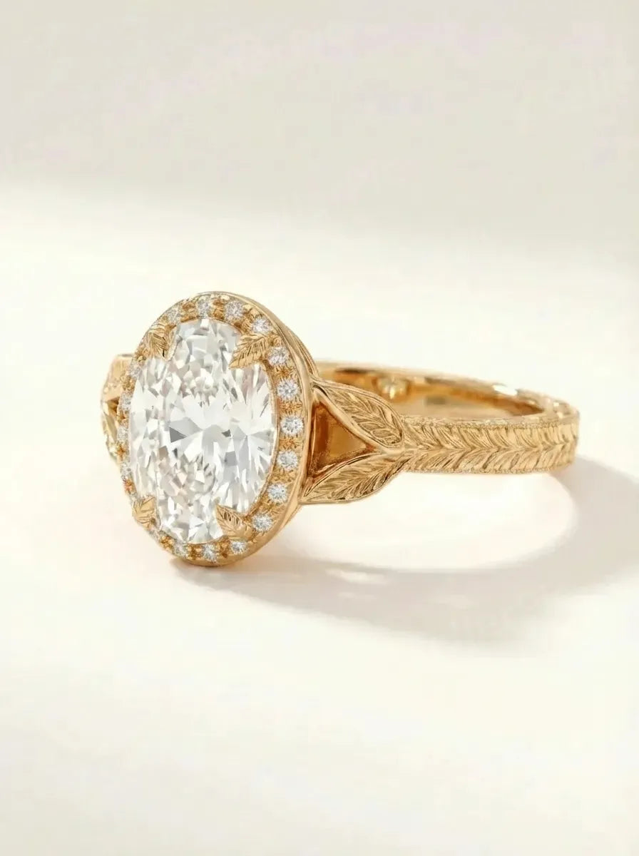 elegantiškas laboratorinio brilianto halo žiedas