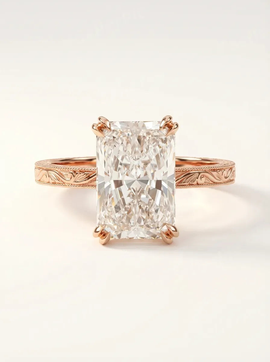 Radiant cut žiedas su ornamentais