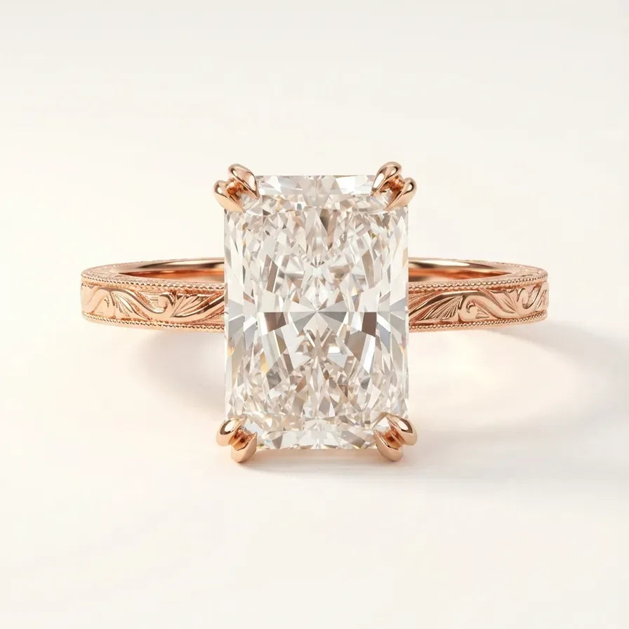 Radiant cut žiedas su ornamentais