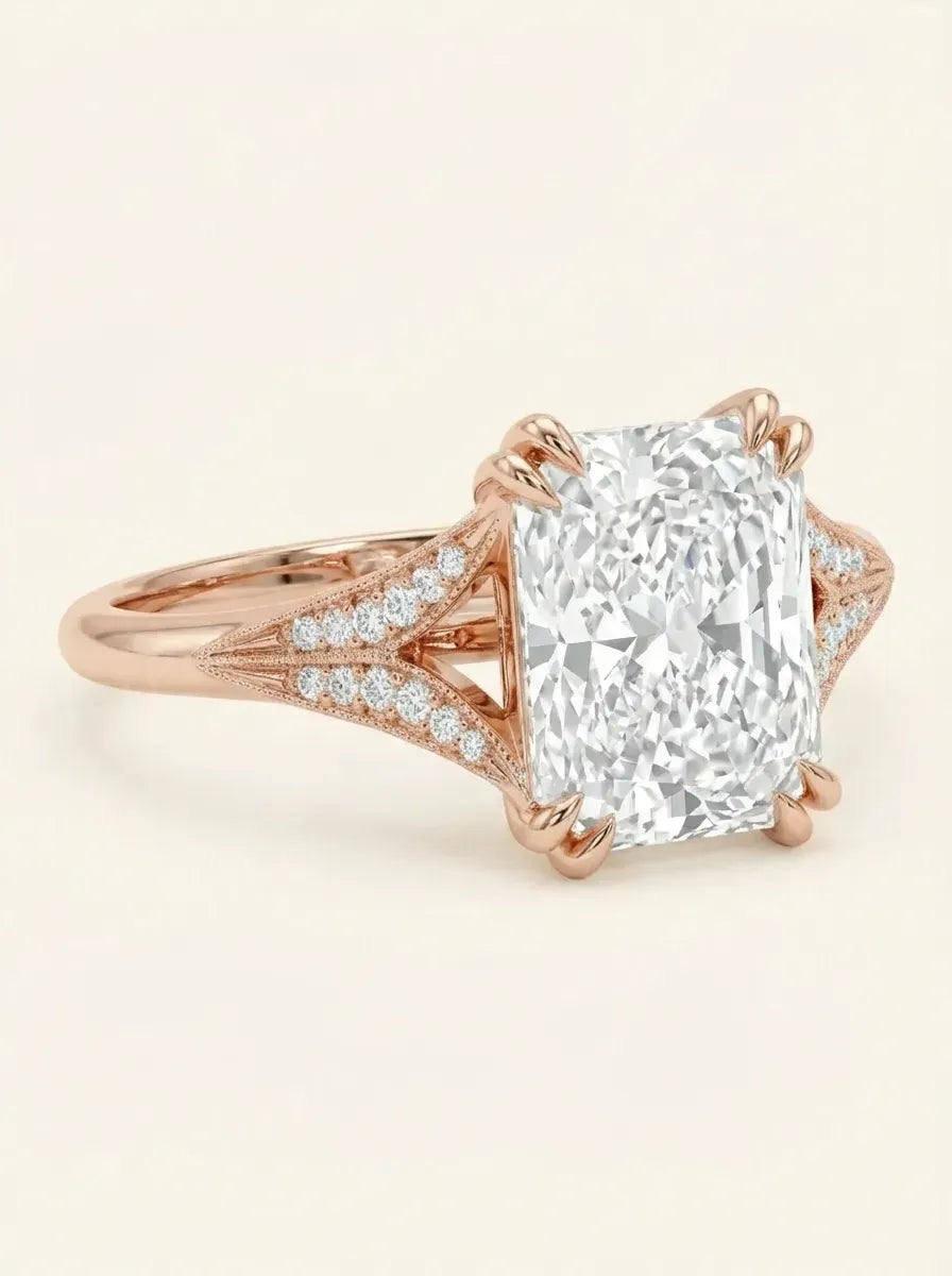 Elegantiškas bezel radiant cut laboratorinis briliantas