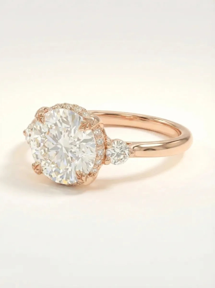 Apvalus 1.7 ct deimantinis žiedas iš 14K rožinio aukso