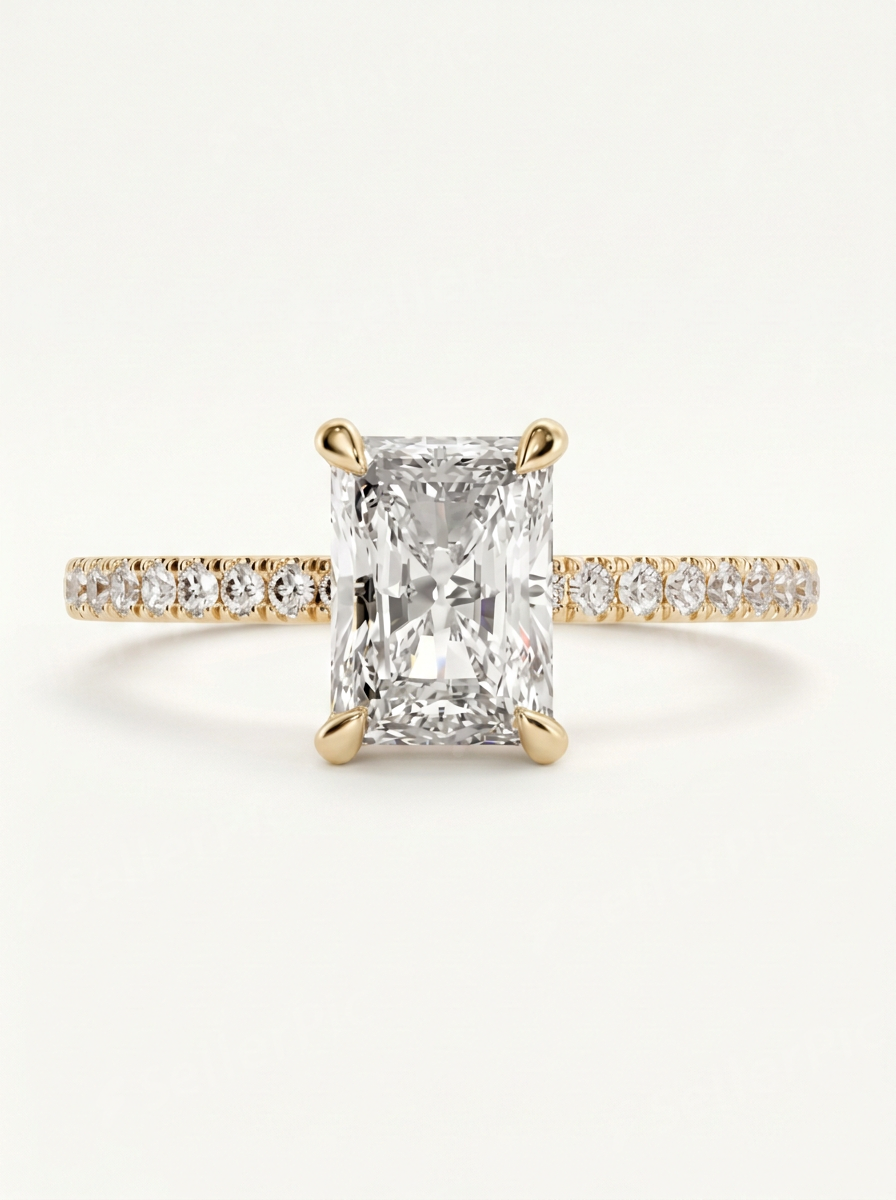 Prabangus radiant cut diamond band žiedas