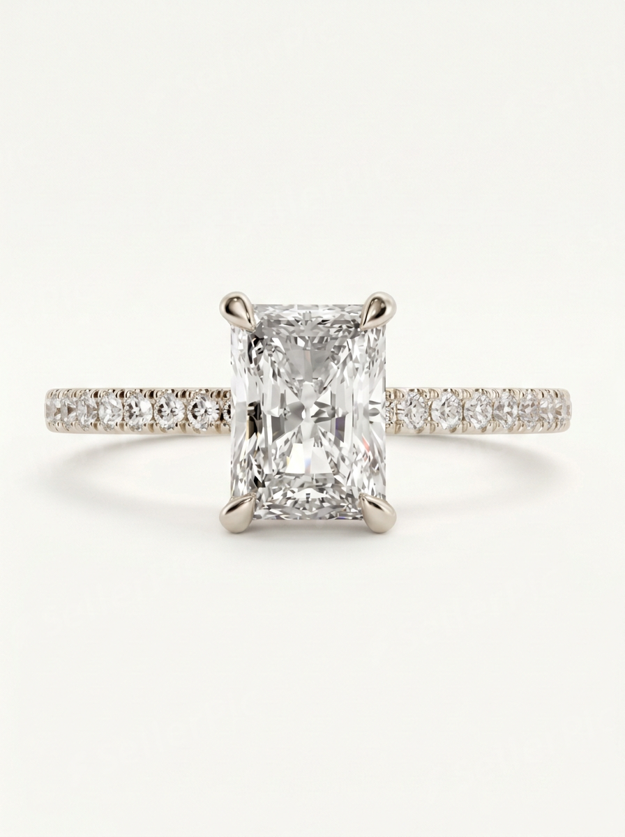 Slim band radiant cut engagement ring
