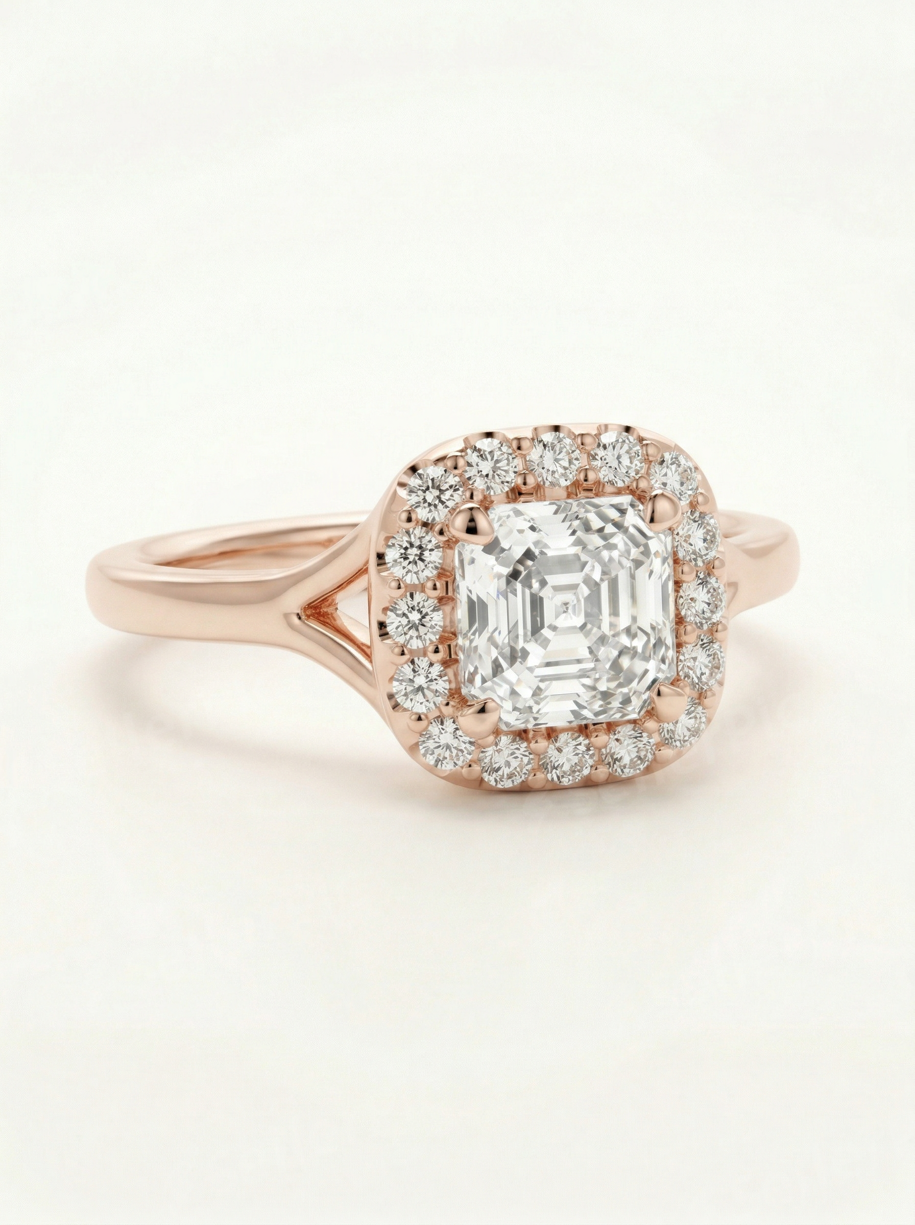 rozinio aukso halo stiliaus asscher brilianto ziedas